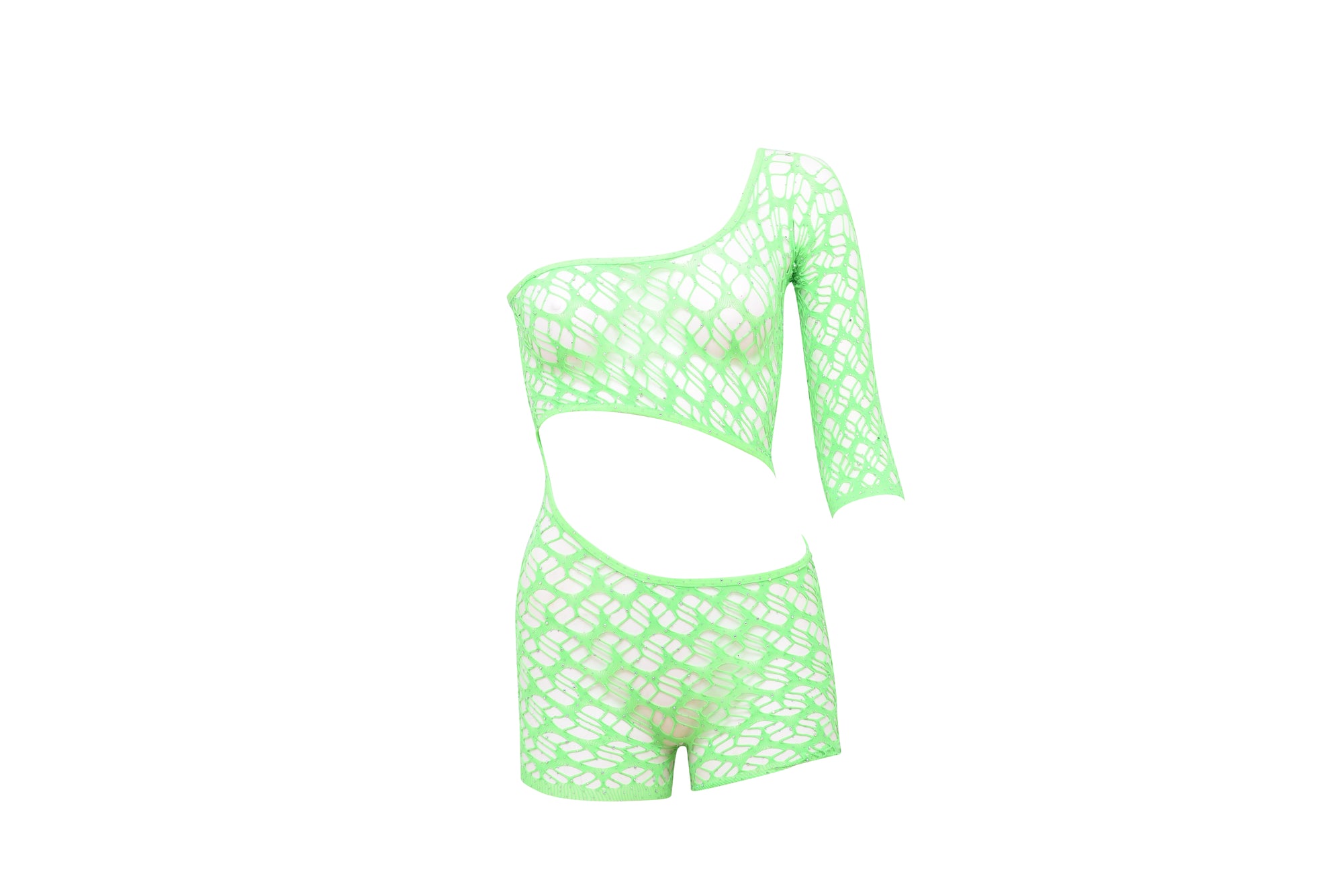 Neon Fishnet One-Shoulder Romper